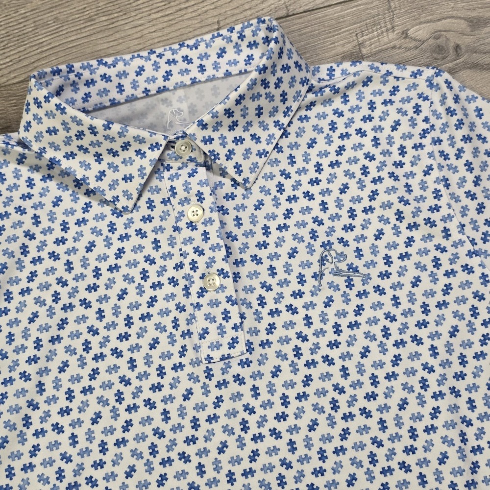 RHOBACK Polo Shirt Women S Short Sleeve Performance Blue Puzzle All Over Print